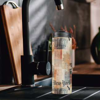Garrafa Térmica Vintage New York Urban Collage Art