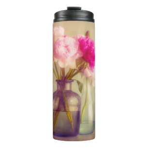 Garrafa Térmica Vintage Peony Buquê em Vaso de Vidro