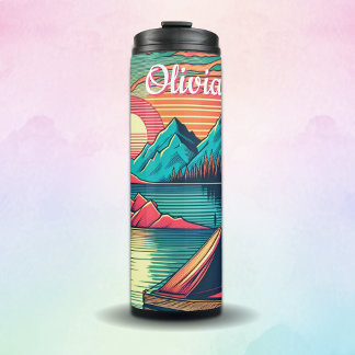 Garrafa Térmica Vintage Pink e Teal Camping Personalizado