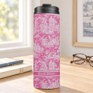 Garrafa Térmica Vintage rosa quente impresso toile de jouy