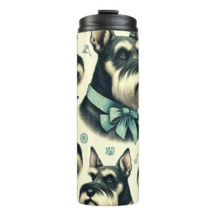 Garrafa Térmica Vintage Schnauzer Ilustração Sem Costura