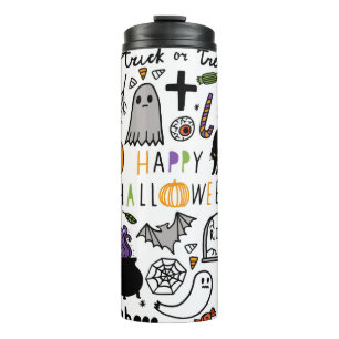 Garrafa Térmica Vintage set de Halloween. Coleta de ícones bonito