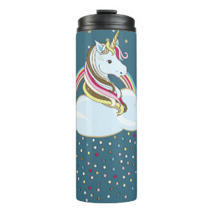 Garrafa Térmica Vintage Unicorn: Ilustração de Nuvens do Arco-Íris