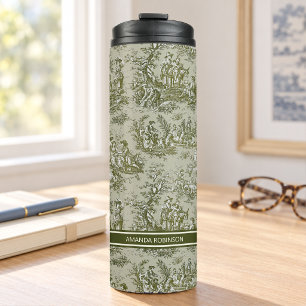 Garrafa Térmica Vintage verde cinza estampado toile de jouy