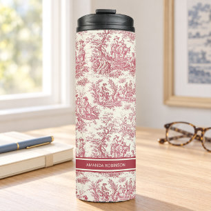 Garrafa Térmica Vintage vermelho toile de jouy impresso