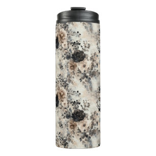 Garrafa Térmica Vintage Watercolor Rosas em bege, preto, creme
