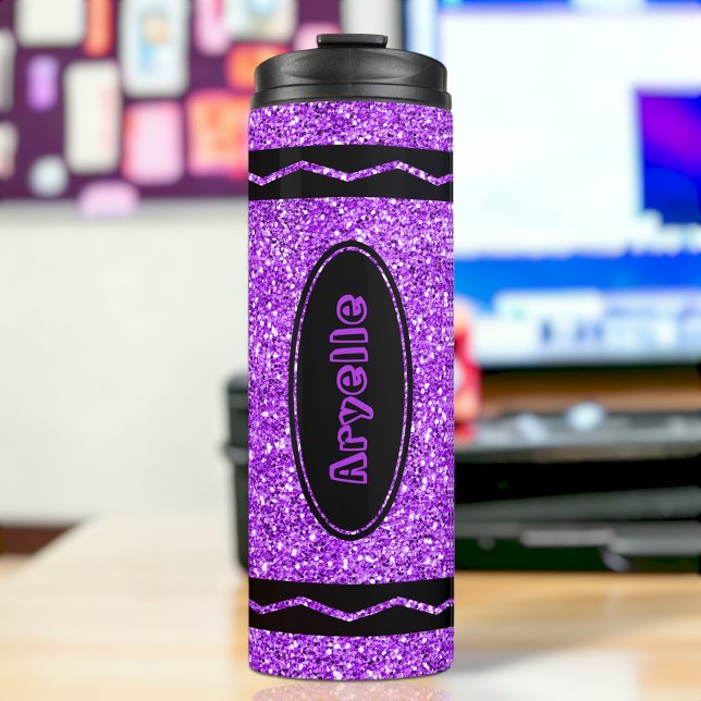 Garrafa Térmica Violet Purple Custom Name Glitter Crayon Tumbler (Criador carregado)