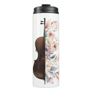 Garrafa Térmica Violino com flores.