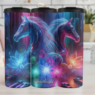 Garrafa Térmica Visão da Cidade do Lótus do Cavalo Neon