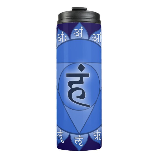 Garrafa Térmica Vishuddha Chakra Blue Petals & Sanskrit Vogels (Frente)