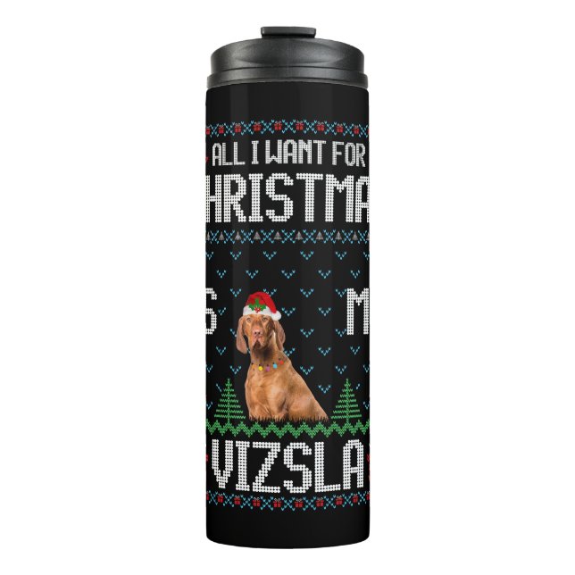 Garrafa Térmica Vizsla Dog Ugly Christmas Sweater (Frente)