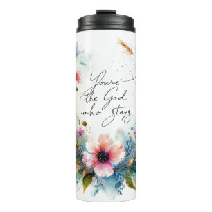 Garrafa Térmica Você é o Deus que Fica, floral aquarela