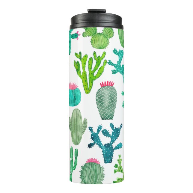 Garrafa Térmica Watercolor Cactus Set: Coleção Artística (Frente)
