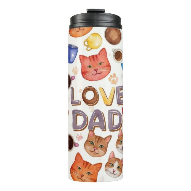 Garrafa Térmica Watercolor "LOVE DAD" Cats & Coffee Seamless Patte (Frente)