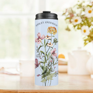 Garrafa Térmica Watercolor Wildflower Buquê #1 Nome personalizado