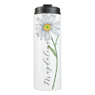 Garrafa Térmica Watercolor Wildflower Daisy Elegant Script Name