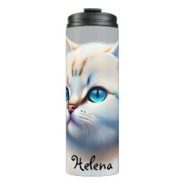 Garrafa Térmica weiße Katze mit blauen Augen Wasserfarbenbild