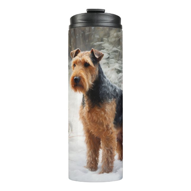 Garrafa Térmica Welsh Terrier Deixe Nevar Natal (Frente)