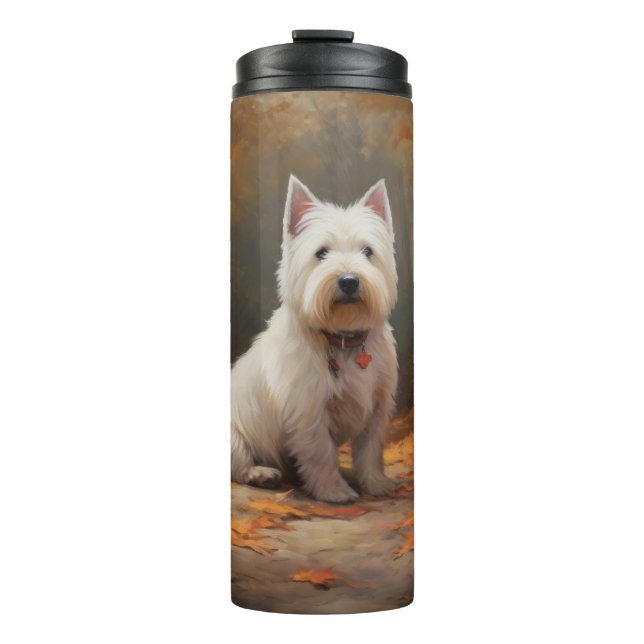 Garrafa Térmica West Highland White Terrier no outono deixa cair (Frente)