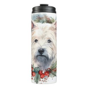 Garrafa Térmica West Highland White Terrier Wreath de Natal