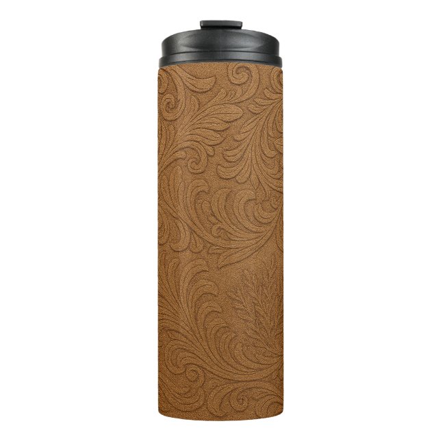Garrafa Térmica Western Tooled Suede Leather Print Thermal Tumbler (Frente)
