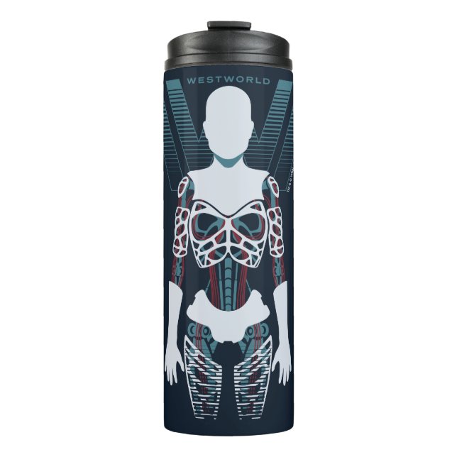 Garrafa Térmica Westworld | Esqueleto Android Sobre Logotipo (Frente)
