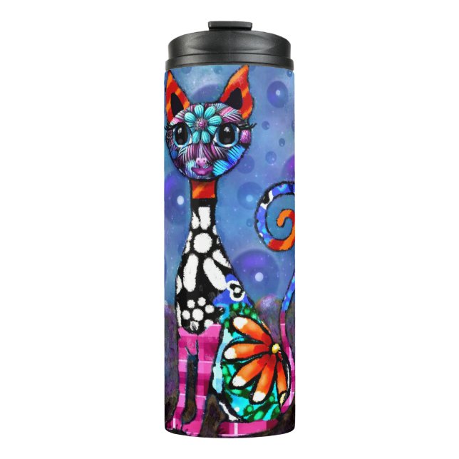 Garrafa Térmica Whimsical Big-Eyed Funky Abstract Kitty Cat (Frente)