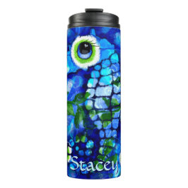 Garrafa Térmica Whimsical Big-Eyes Seahorse Art Blue Personalized