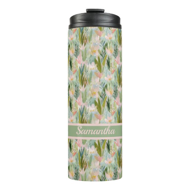 Garrafa Térmica Whimsical Sage Green Floral Personalized  (Frente)