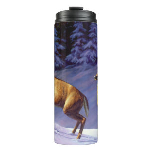 Garrafa Térmica Whitetail Deer Buck & Doe em Winter Snow