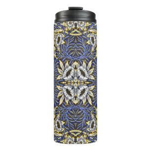 Garrafa Térmica William Morris Blue e Dourada Tulip Willow Design