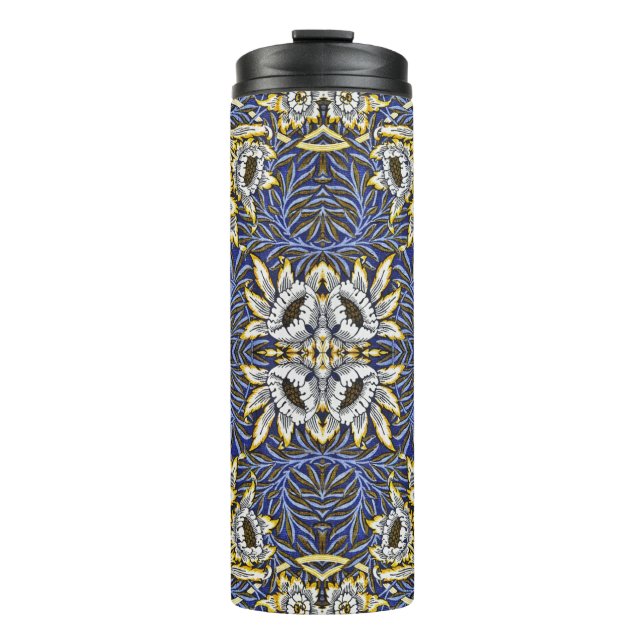 Garrafa Térmica William Morris Blue e Dourada Tulip Willow Design (Frente)
