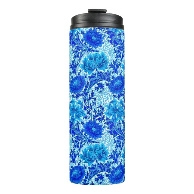 Garrafa Térmica William Morris Chrysanthemums Shades de Denim Blue (Frente)