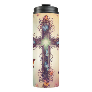 Garrafa Térmica "Wings of Faith: Cross & Butterfly Tumbler Wrap"