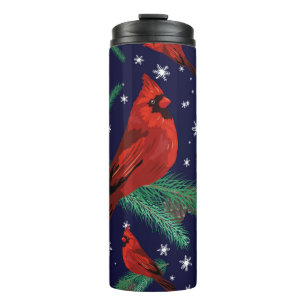 Garrafa Térmica Winter birds - cardinals on fir-tree branches with