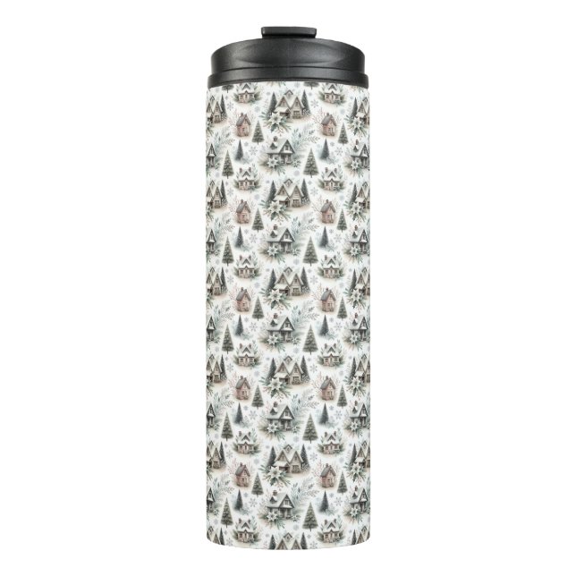 Garrafa Térmica Winter Cottage Snowfall Pattern (Frente)
