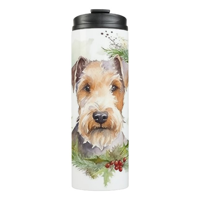 Garrafa Térmica Wirefox Terrier Wreath de Natal Festivo Pup (Frente)