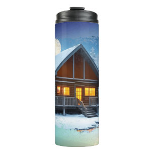 Garrafa Térmica *~* Woods Tree Pine Stream Cabine Noite Lua