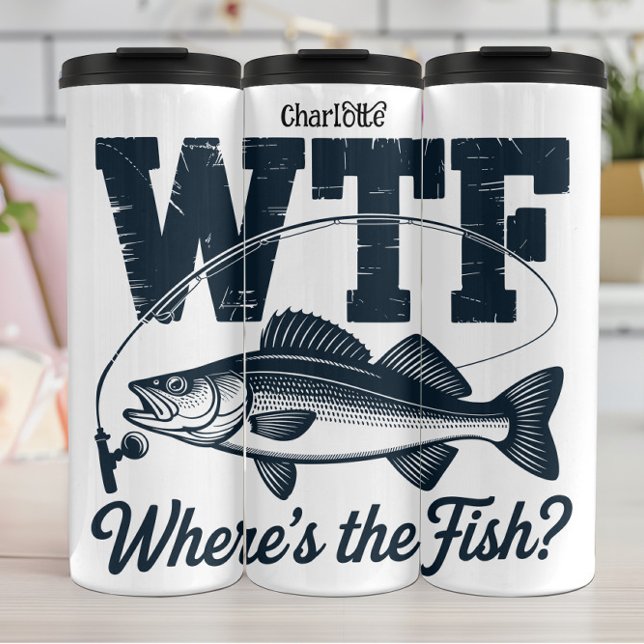 Garrafa Térmica WTF: Humor de Pesca, Onde está o Peixe? (Criador carregado)
