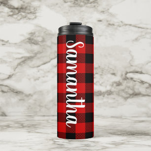Garrafa Térmica Xadrez Búfalo Vermelho e Preto Personalizado