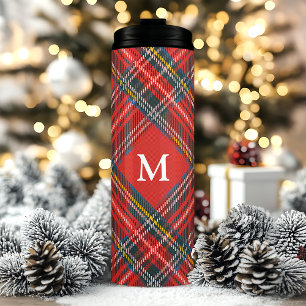 Garrafa Térmica Xadrez Clássica de Tartan Monograma Vermelho de Na