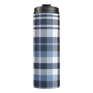 Garrafa Térmica Xadrez de tartan azul e branca