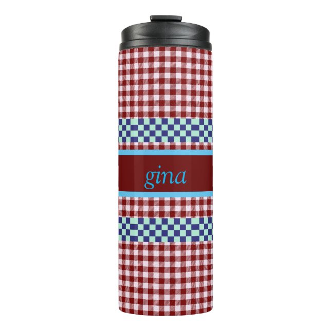 Garrafa Térmica Xadrez Gingham Personalizado (Frente)