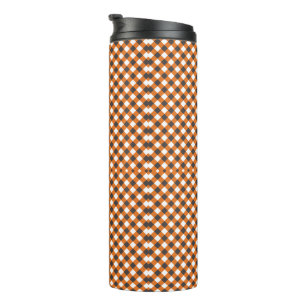 Garrafa Térmica Xadrez Laranja Elegante de Gingham Branco