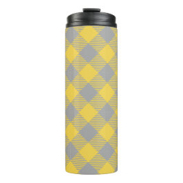 Garrafa Térmica Xadrez Moderno Clássico Cinza e Amarelo