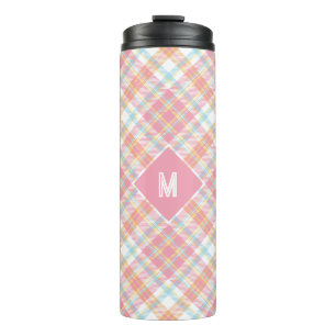 Garrafa Térmica Xadrez Monograma Personalizada / Padrão Tartan