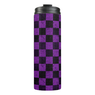 Garrafa Térmica Xadrez Rústico, Roxo e Preto