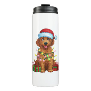 Garrafa Térmica Xmas Lighting Santa Hat Coated Retriever Dog