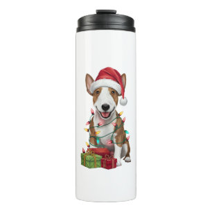 Garrafa Térmica Xmas Lighting Santa Hat Miniatura Bull Terrier Cão