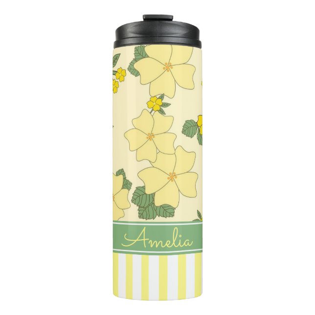 Garrafa Térmica Yellow Floral and Stripes Personalised (Frente)